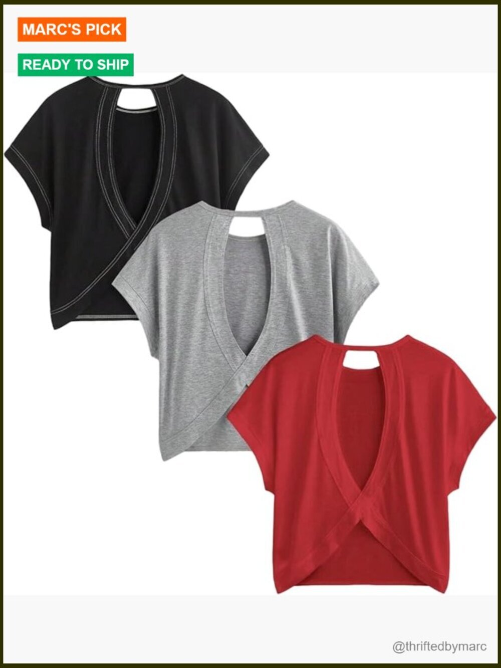 3 Pack Women's Open Back T-Shirts Criss Cross Cut Out Short Sleeve Crewneck
